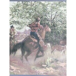 3 Spools Western Wallpaper Border Cowboy Horse Ranch Steer Roping Riders